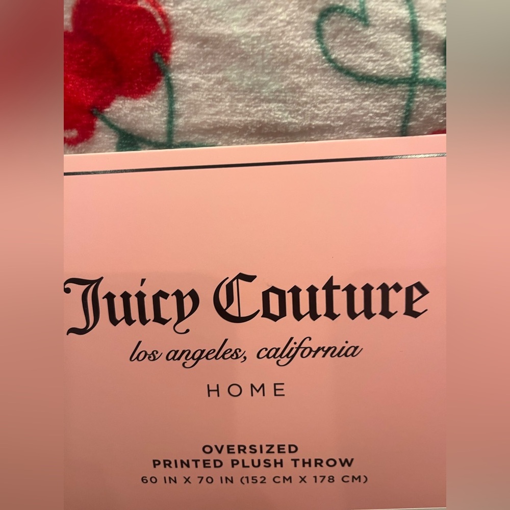 Juicy Couture Pink and Red Heart and Cherry Valentine’s Blanket Throw - Picture 2 of 3